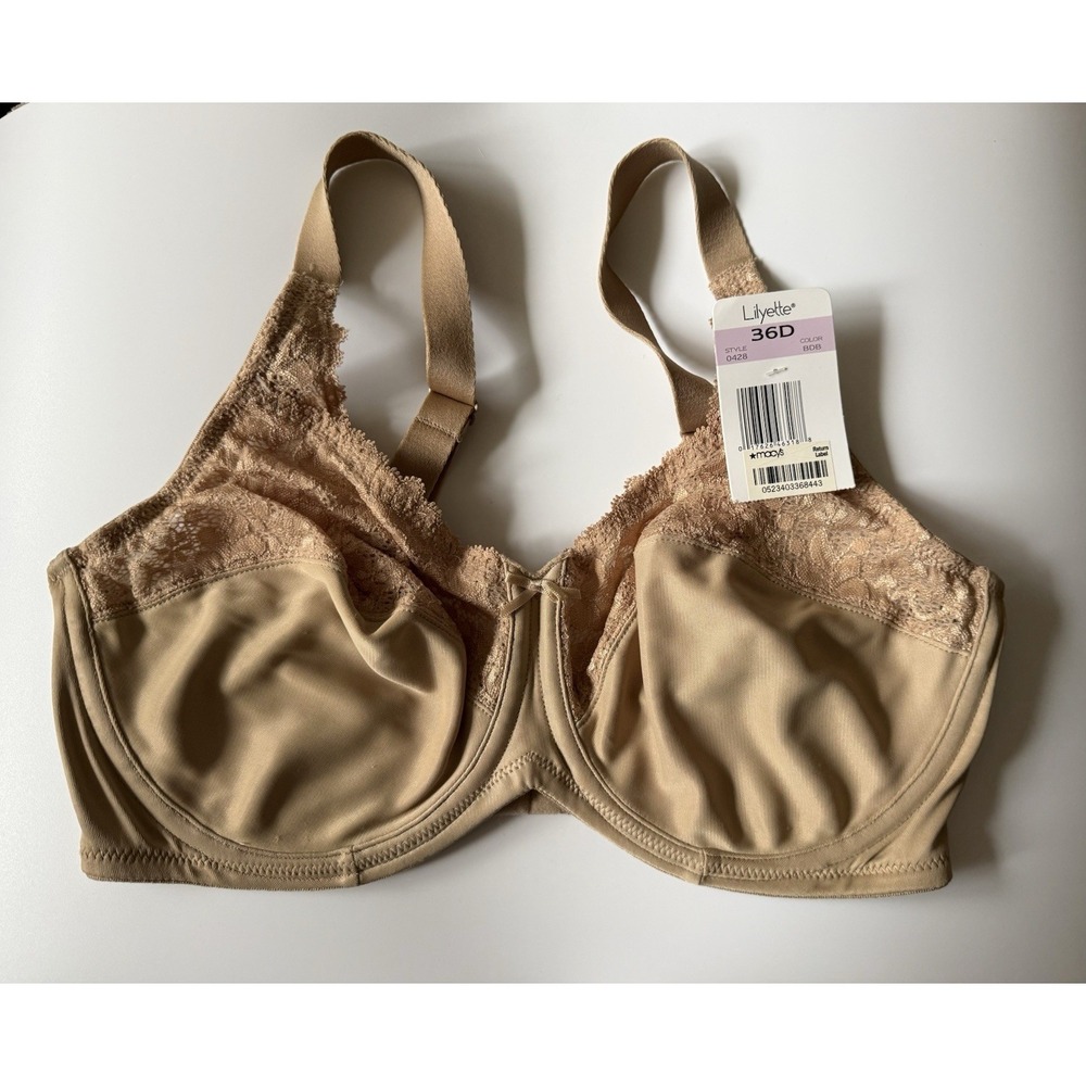 Lilyette By Bali Shaping Minimizer Comfort Lace Underwire Bra 36D Beige 0428 NWT